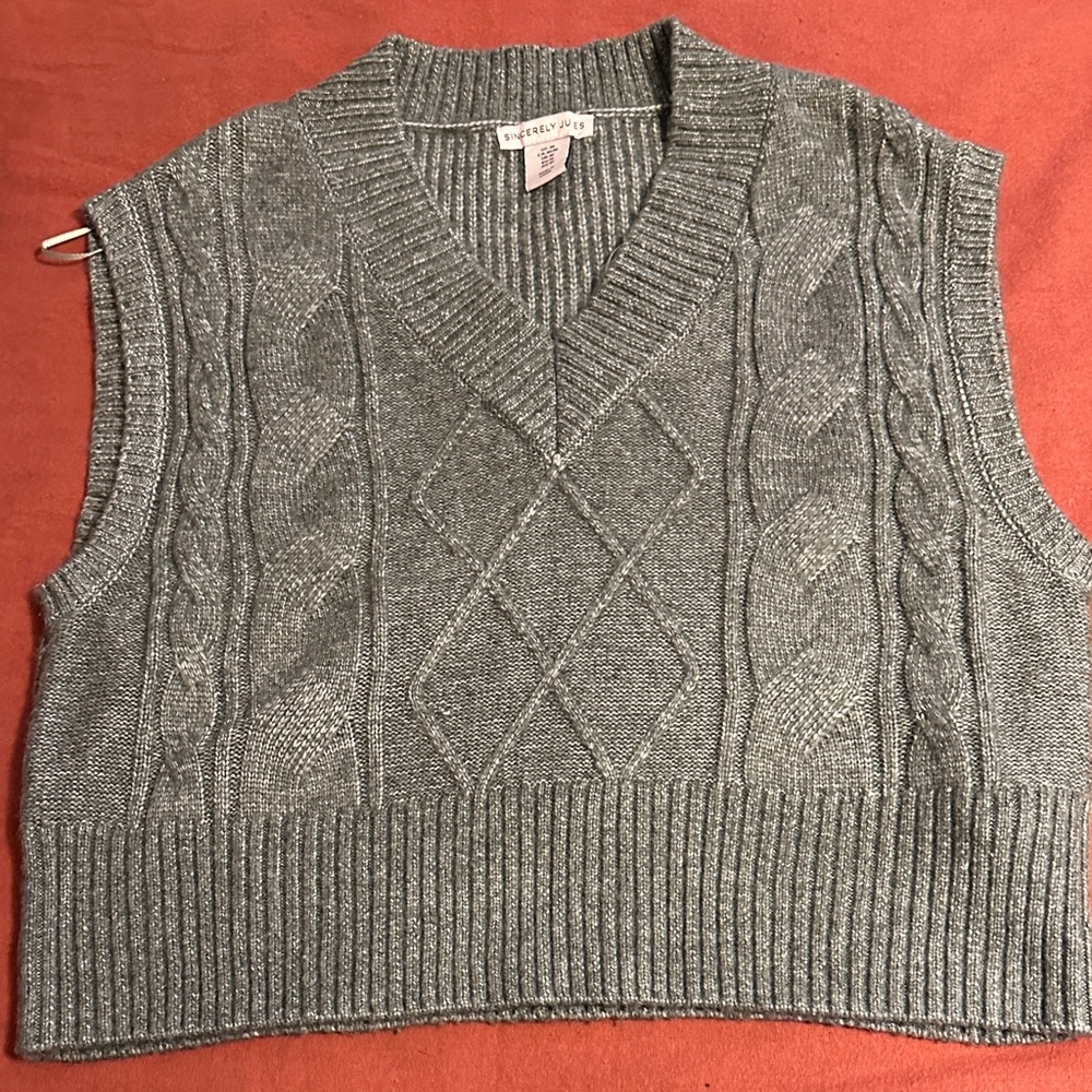 Sincerely Jules Greeb Cable Knit V-Neck Sweater Vest